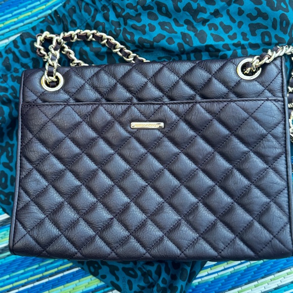 Rebecca Minkoff A Quilted Affair envelope clutch eggplant leather & gold chain - Picture 7 of 10